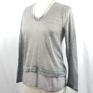 SPOILED Gray Metallic Shirt w/ Necklace  Sz L